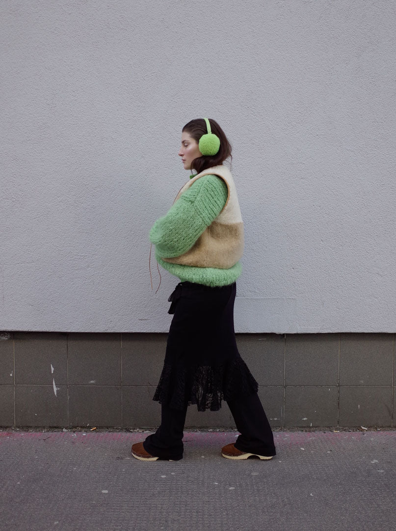 EAR WARMERS + Shearling leather earmuffs + Lime