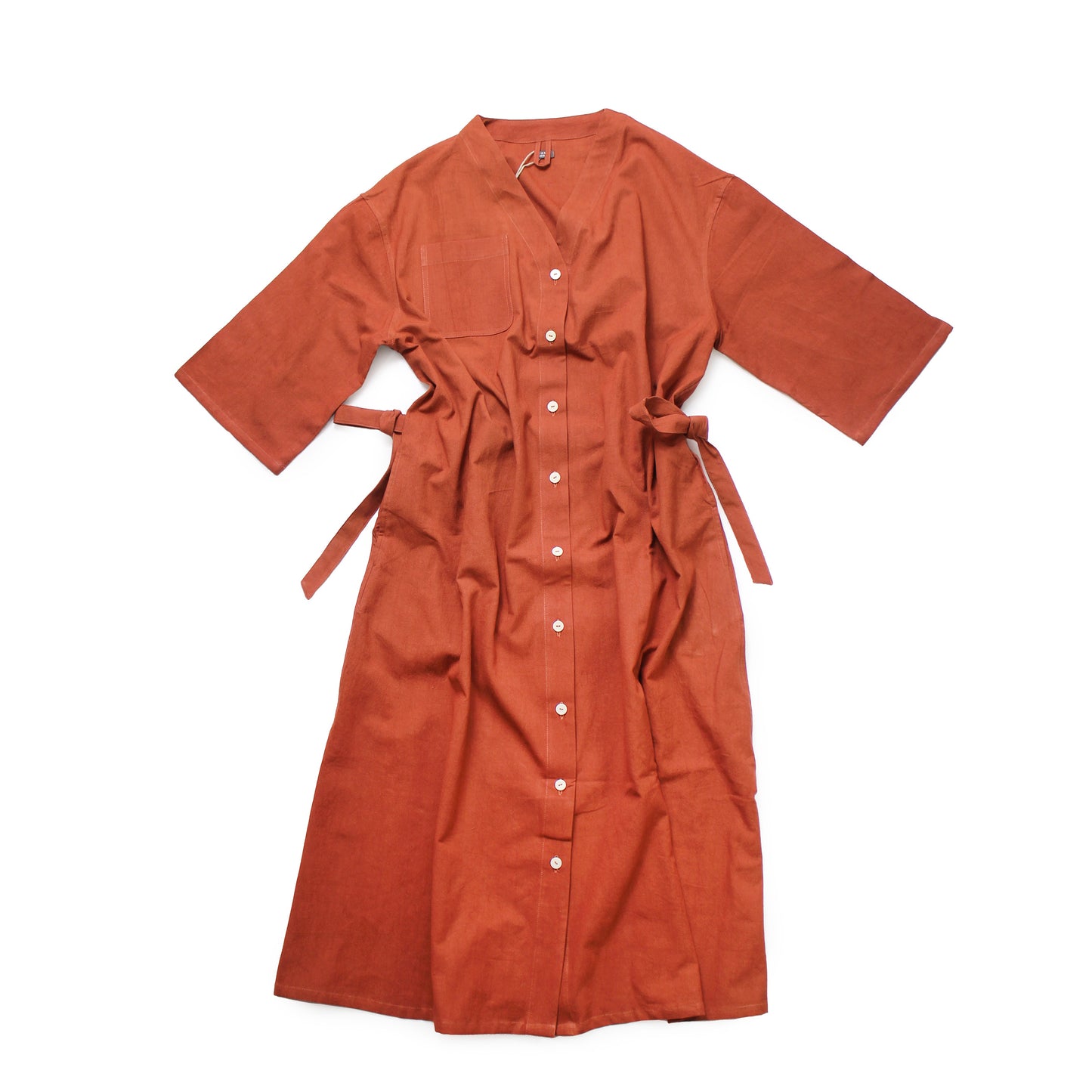 AJAY DRESS + Eco dye Cotton Button-up Dress + Brick Red