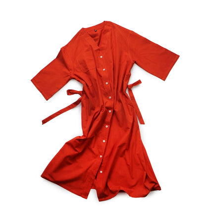 AJAY DRESS + Eco dye Cotton Button-up Dress + Fire Orange