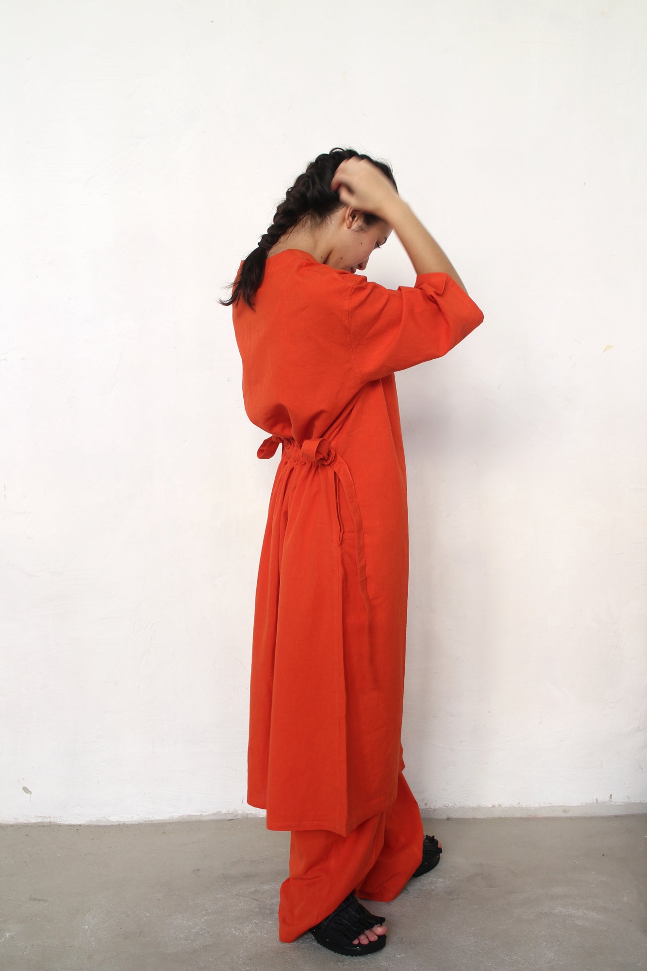 AJAY DRESS + Eco dye Cotton Button-up Dress + Fire Orange