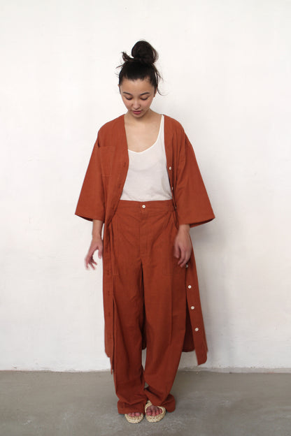 AJAY DRESS + Eco dye Cotton Button-up Dress + Brick Red