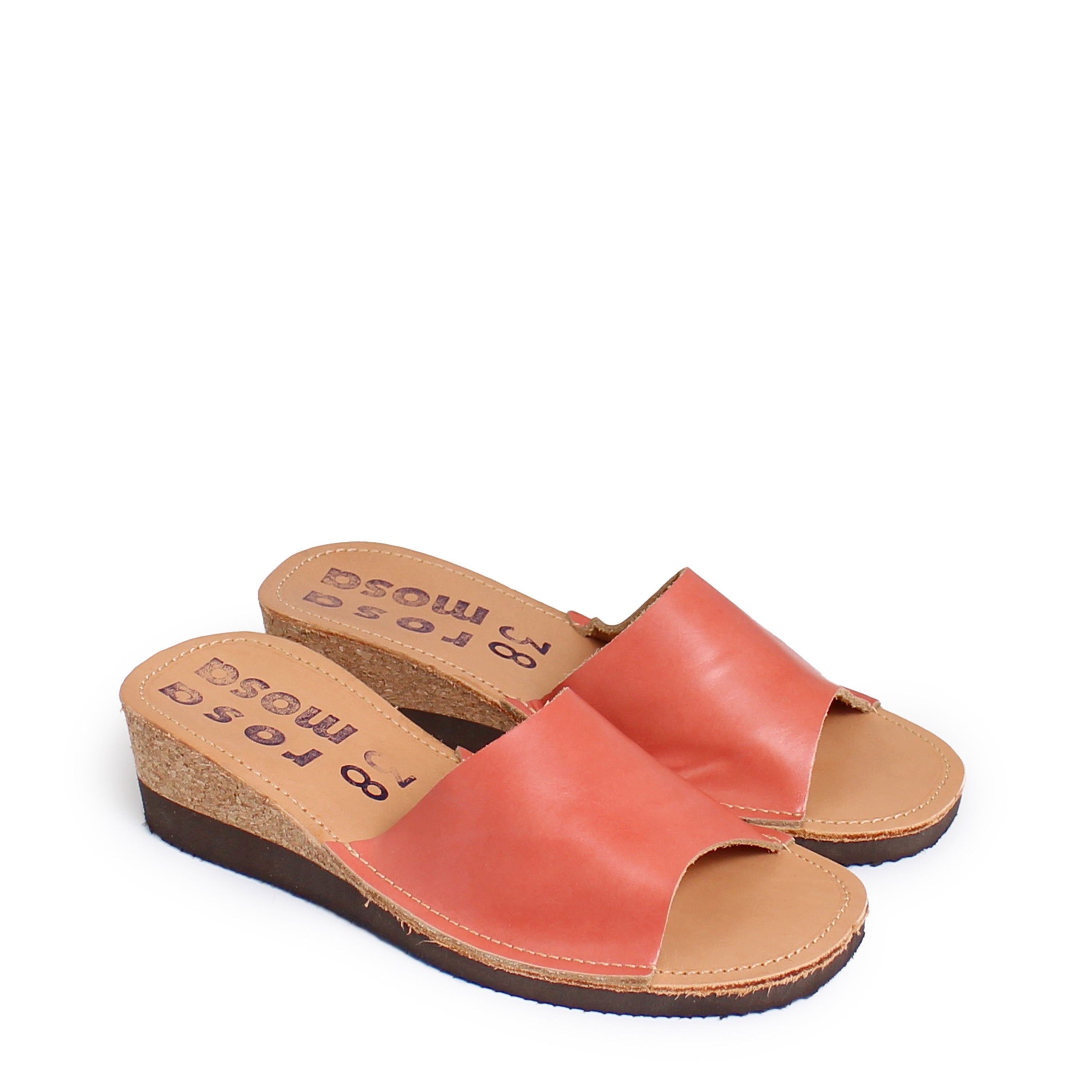 rosamosa pink apricot leather slipper cork heel