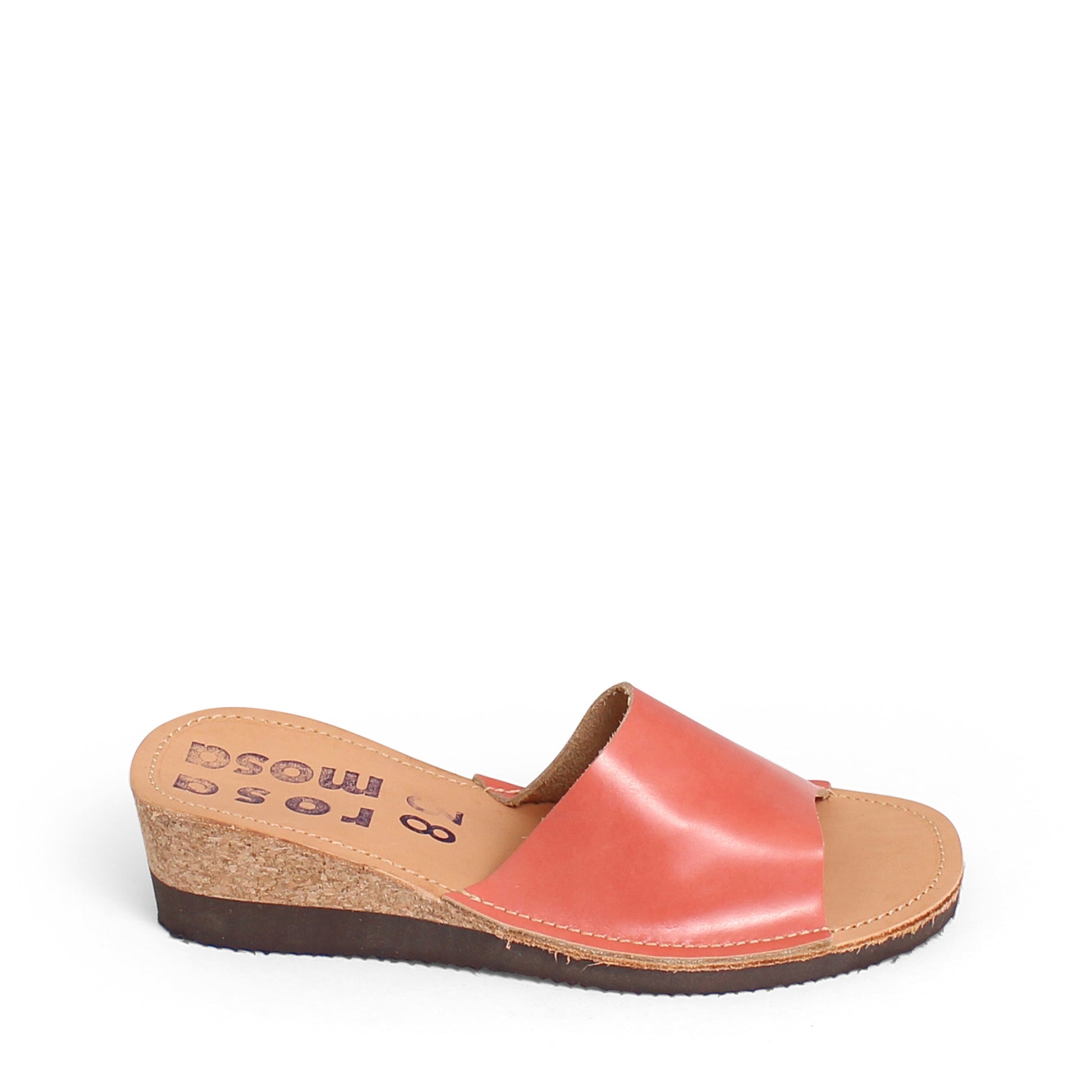 rosamosa pink apricot leather slipper cork heel