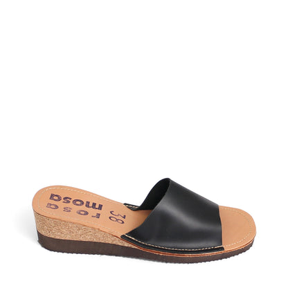rosamosa black leather slipper cork heel