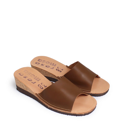 rosamosa brown leather slipper cork heel
