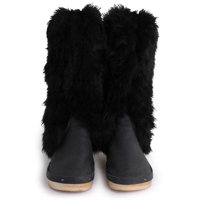 Rosa Mosa black fur high boot wooden clog