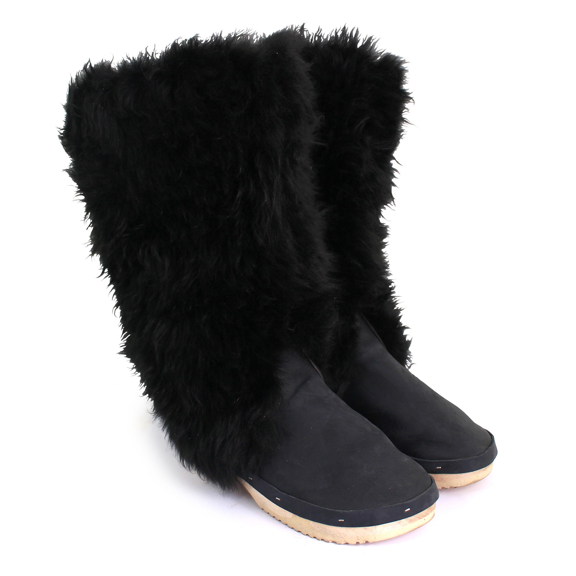 Rosa Mosa black fur high boot wooden clog