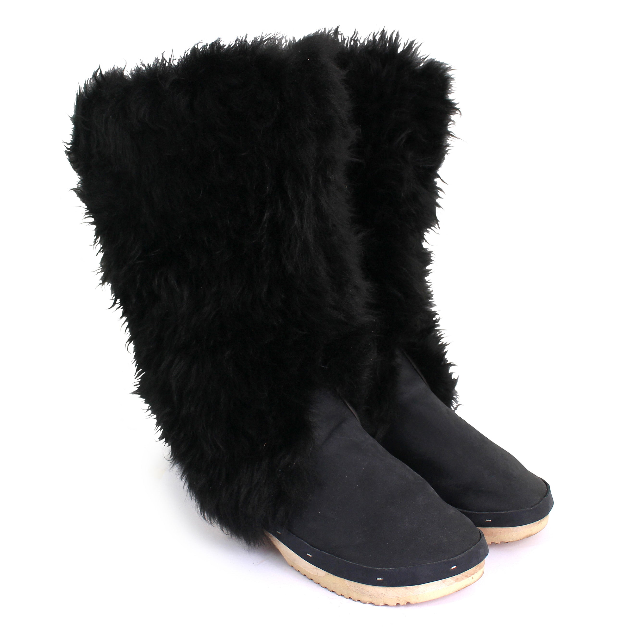 Rosa Mosa black fur high boot wooden clog