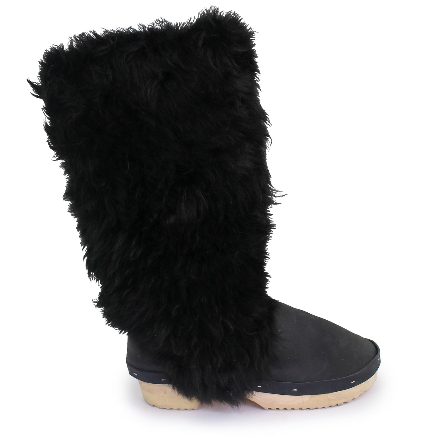 Rosa Mosa black fur high boot wooden clog