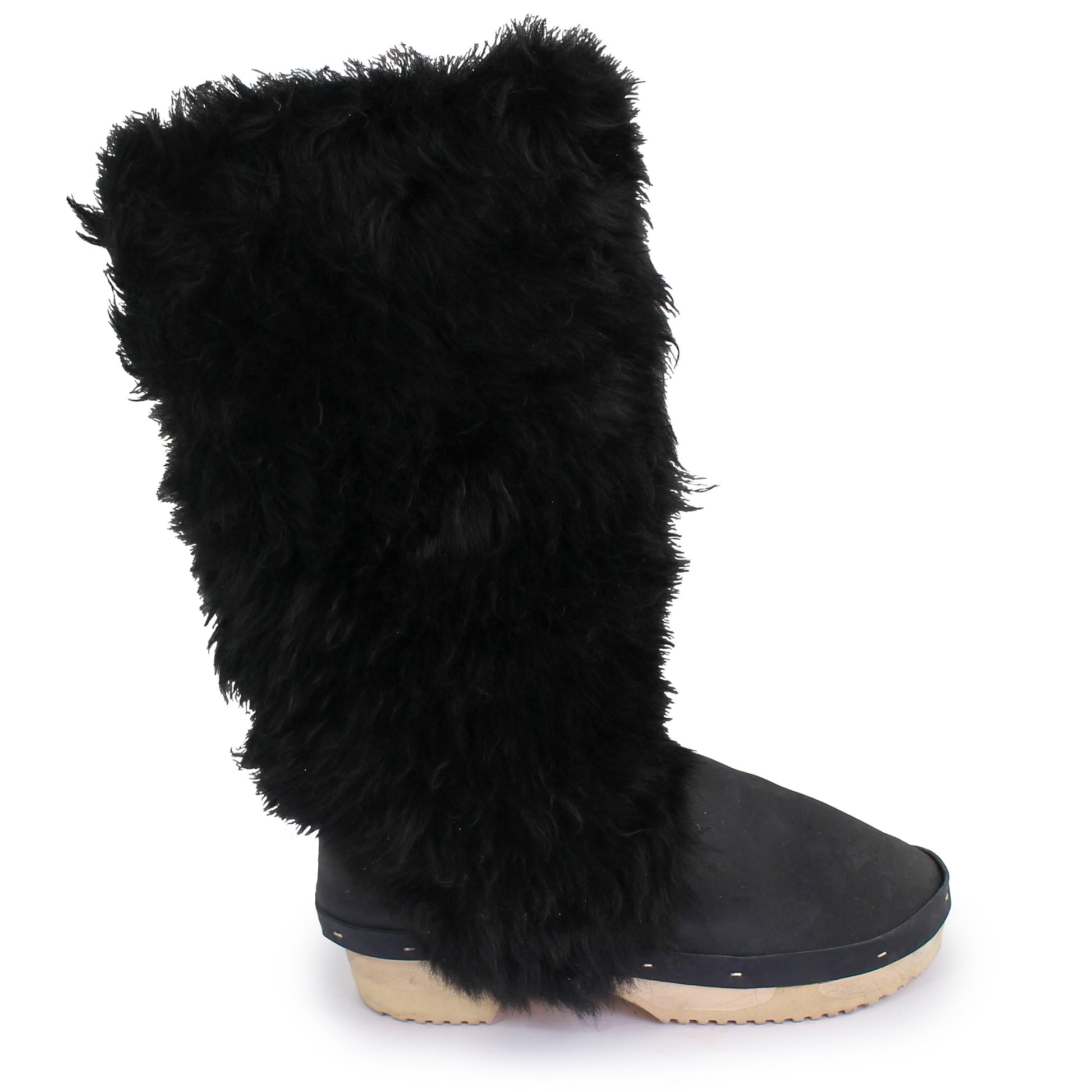 Rosa Mosa black fur high boot wooden clog