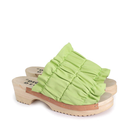 rosamosa chloe lime  leather wrinkle wooden clog