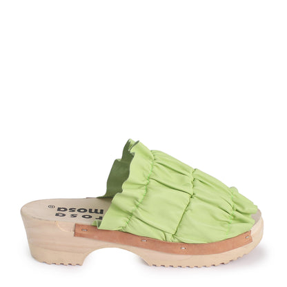 rosamosa chloe lime leather wrinkle wooden clog