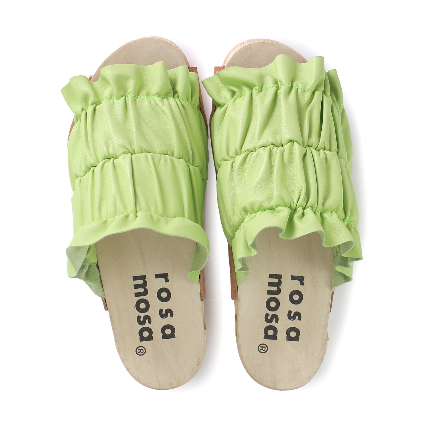 rosamosa chloe lime leather wrinkle wooden clog