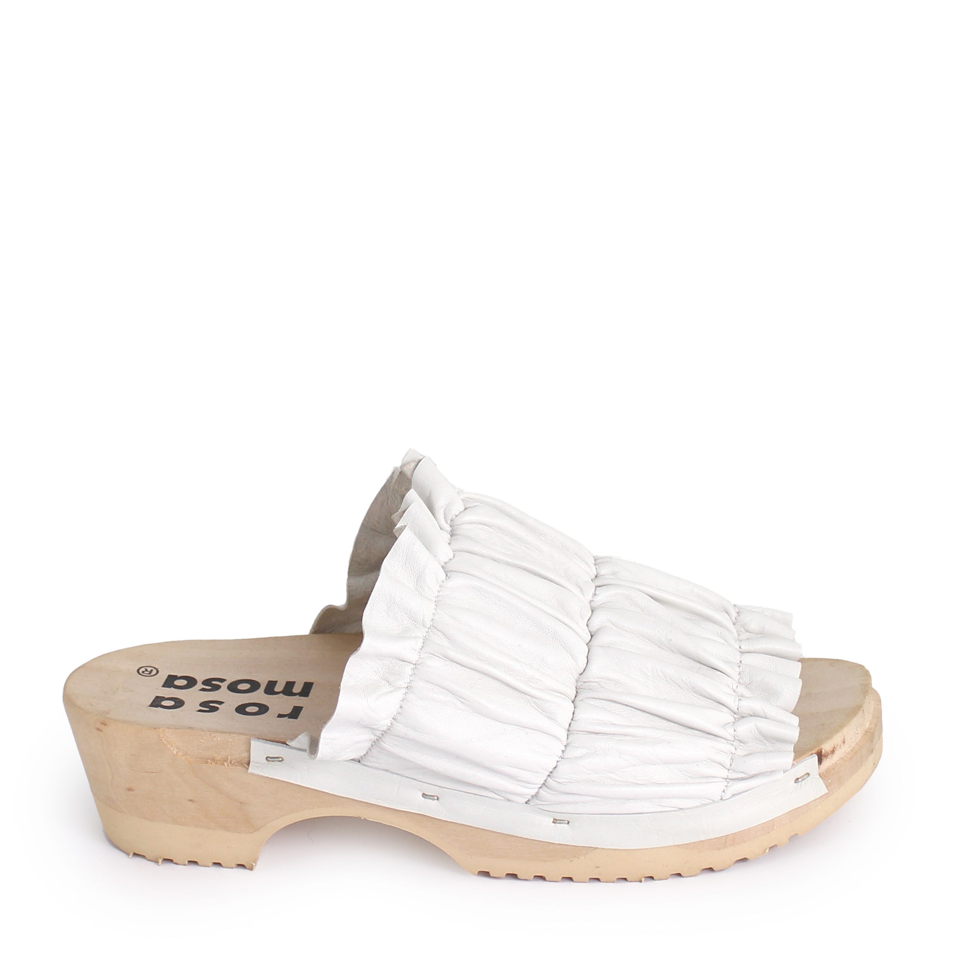  rosamosa chloe white leather wrinkle wooden clog