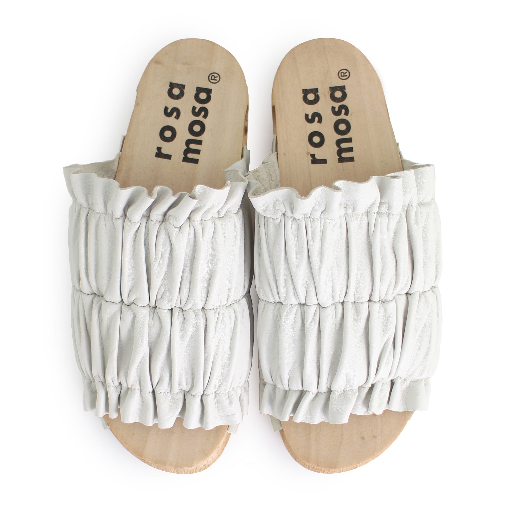  rosamosa chloe white leather wrinkle wooden clog