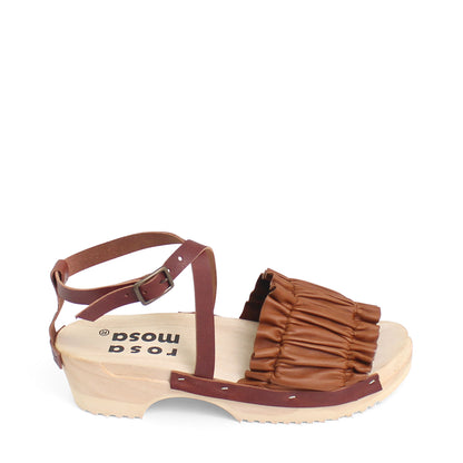 rosamosa chloe strap tabacco leather wooden clog sandal