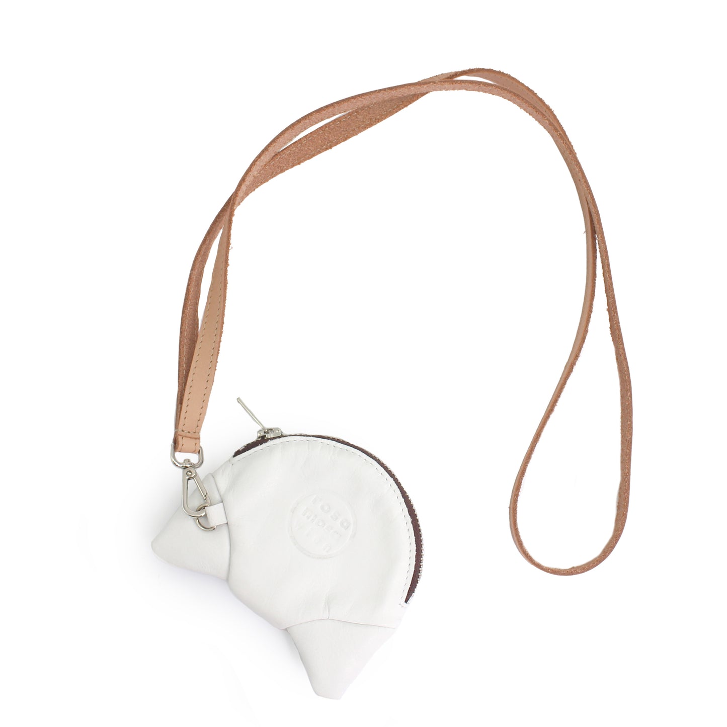 rosamosa croissant coincase white leather  cammello strap