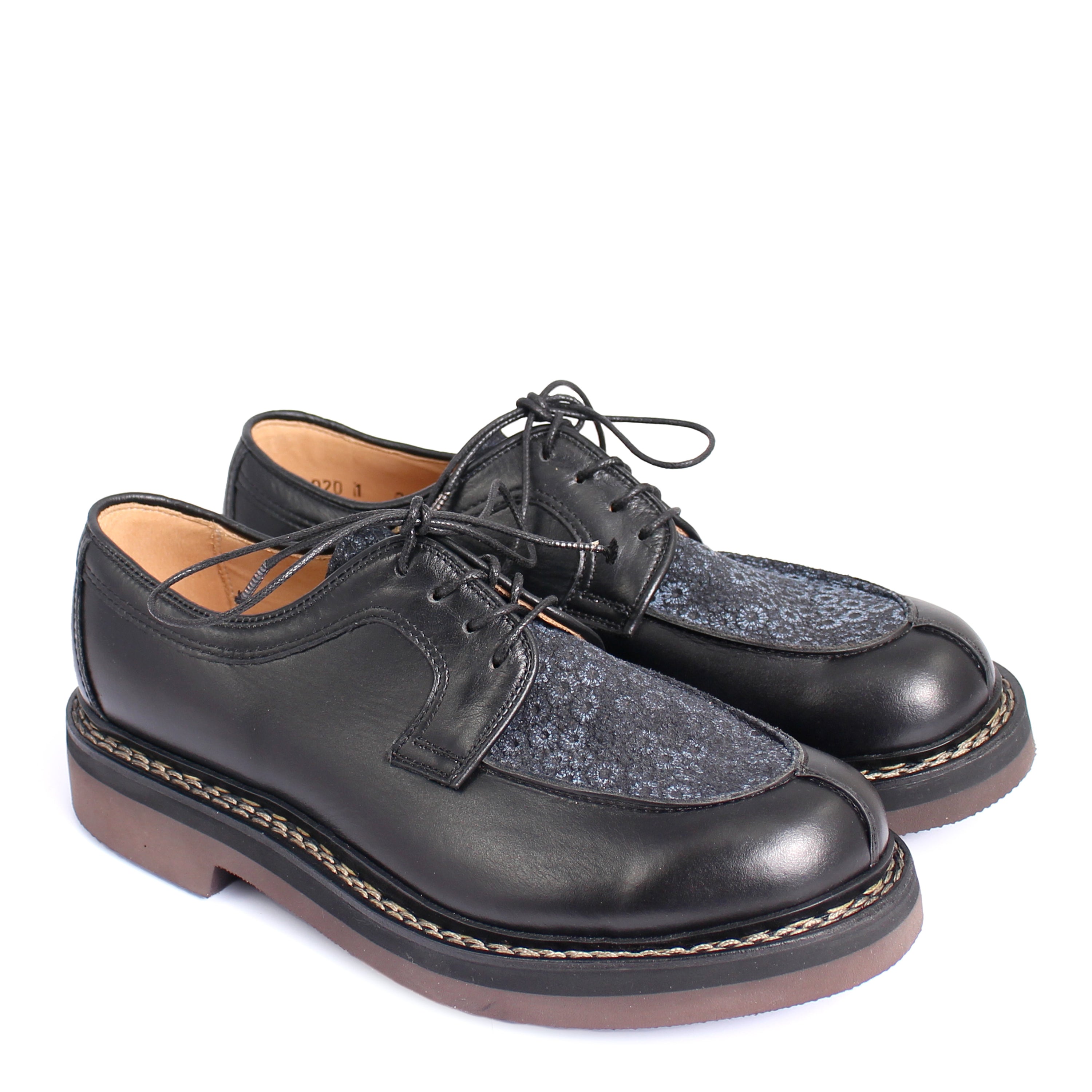 Delemont 11 + Norwegian Welted Lace-up Leather Shoes + Black Flower