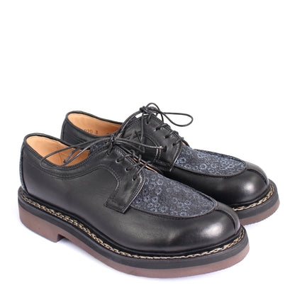 Delemont 11 + Norwegian Welted Lace-up Leather Shoes + Black Flower