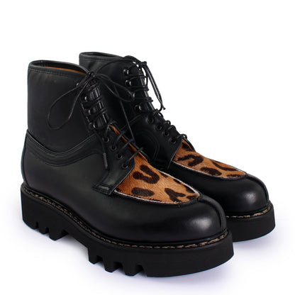 Rosa Mosa delemont lace-up black leopard leather welted vibram boot woman