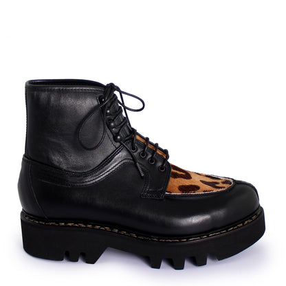 Rosa Mosa delemont lace-up black leopard leather welted vibram boot woman