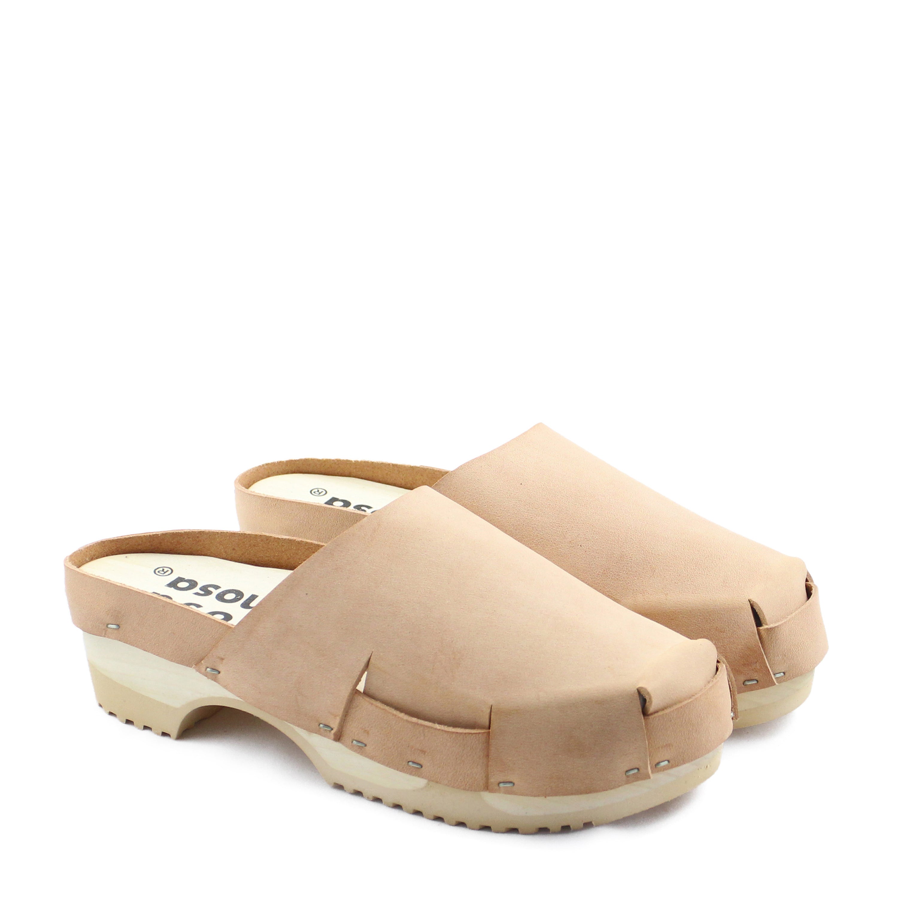 rosamosa donau cammello leather natural wooden clog