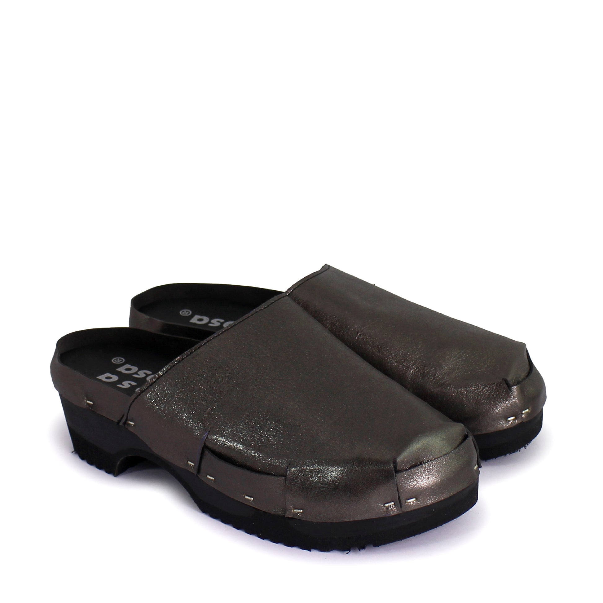 rosa mosa donau anthrazit metallic leather dark wooden clog