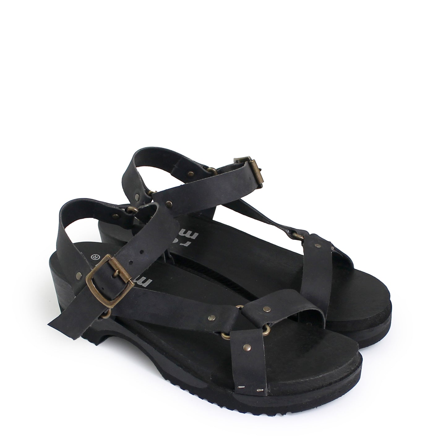 rosamosa donau black strap sport wooden clog sandal