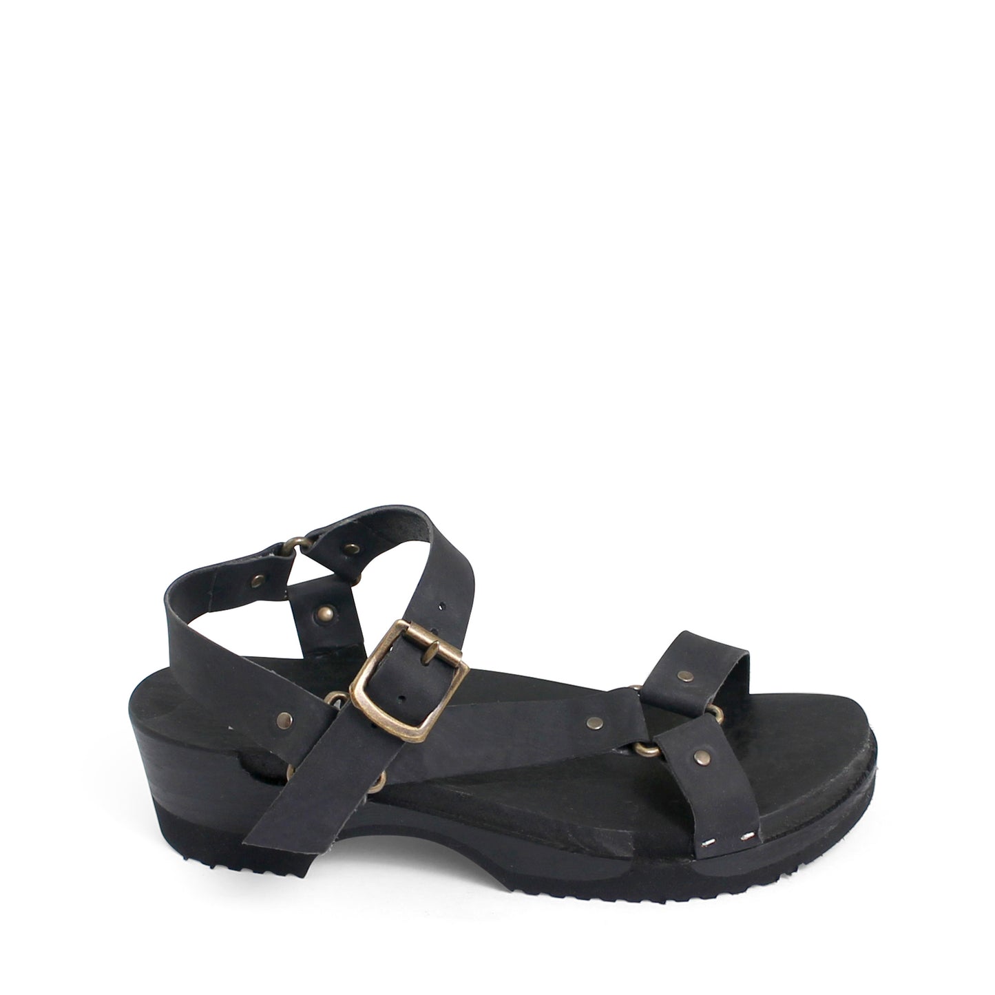 rosamosa donau black strap sport wooden clog sandal