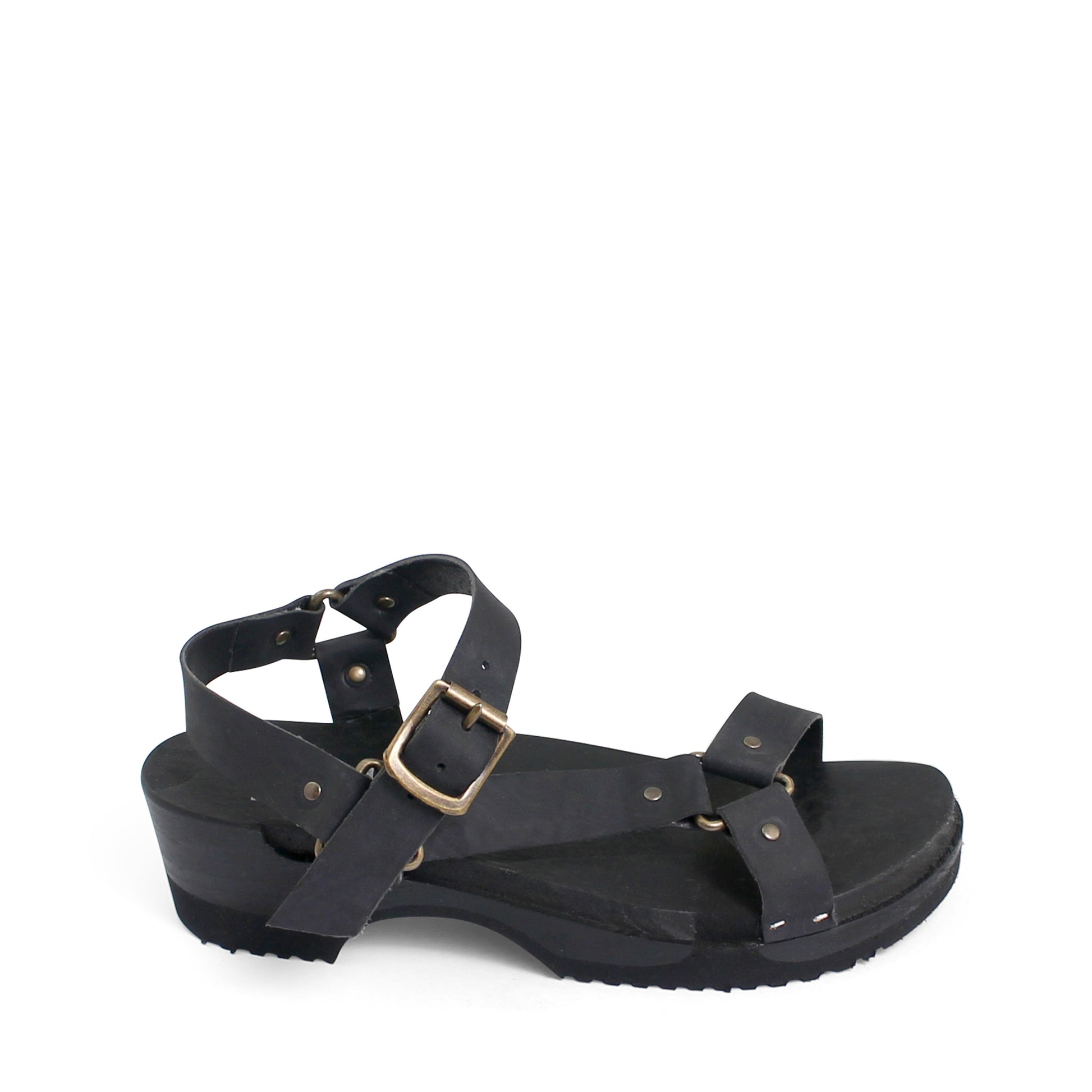 rosamosa donau black strap sport wooden clog sandal