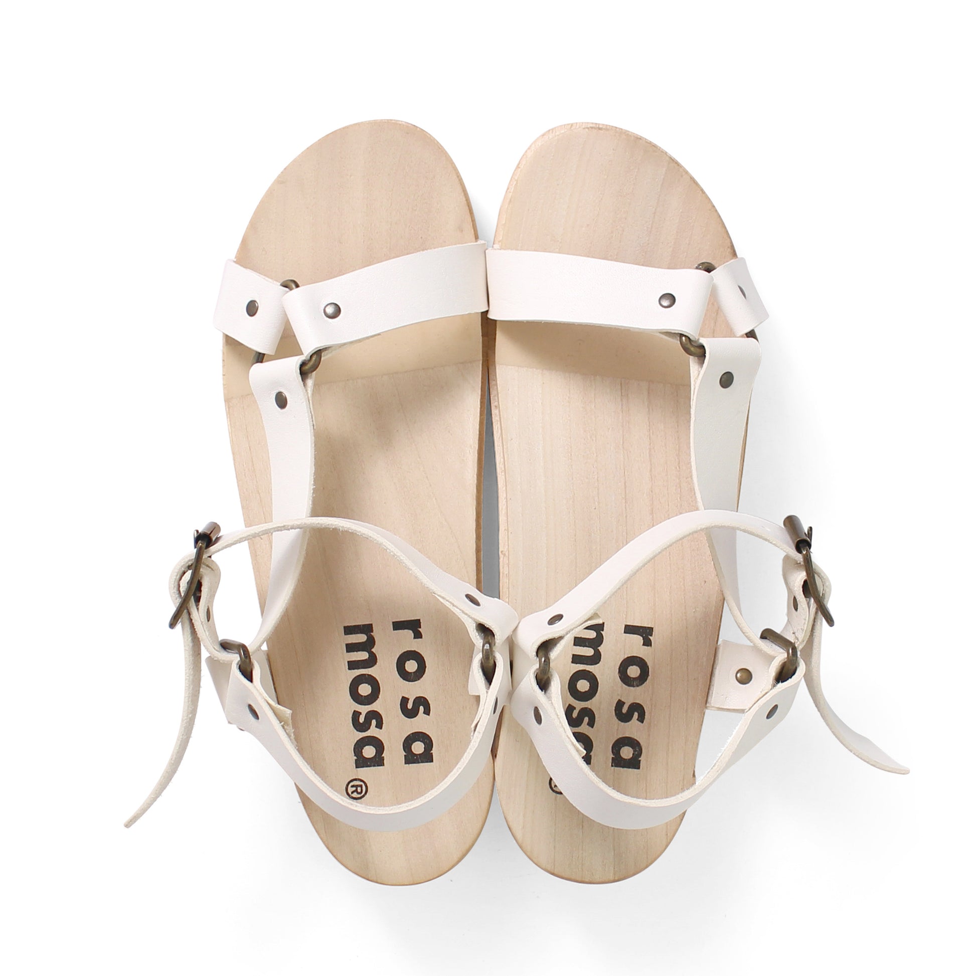 rosamosa donau white strap sport wooden clog sandal