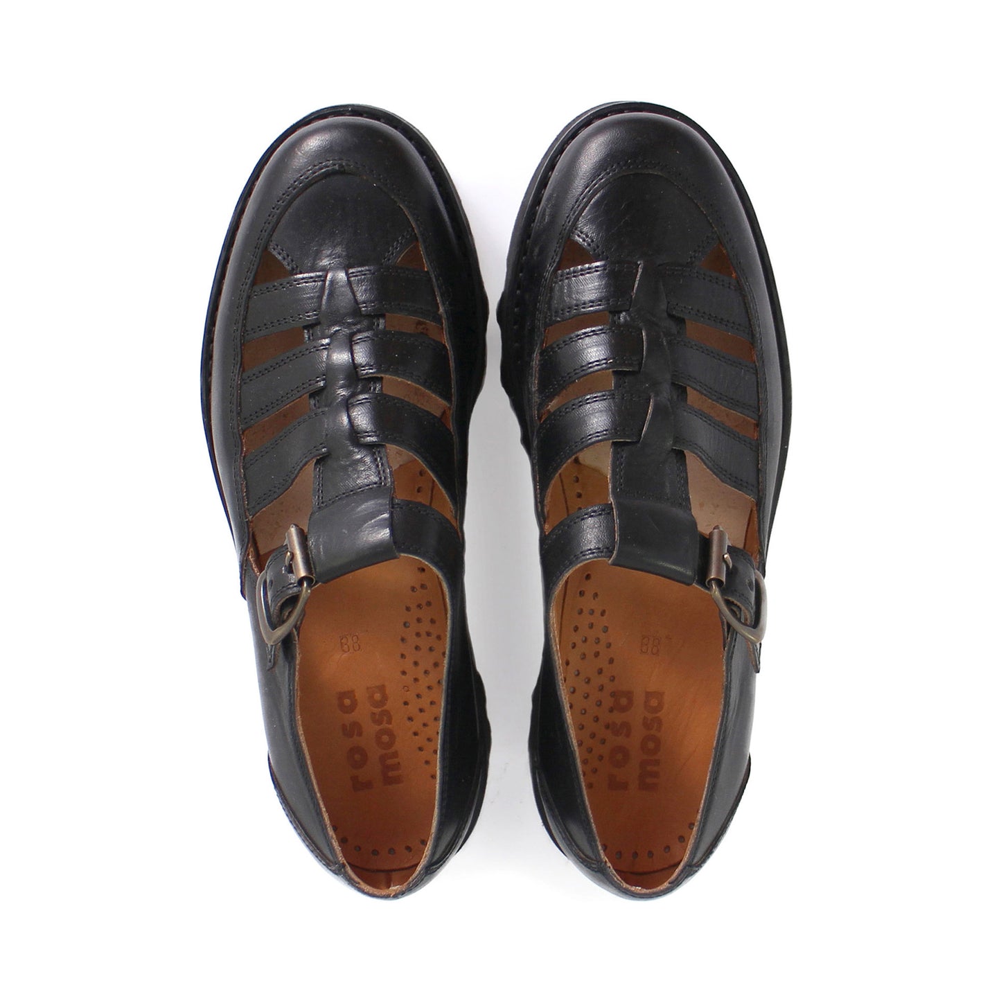  rosa mosa buckle t-bar black leather vibram welted sandal shoe 
 