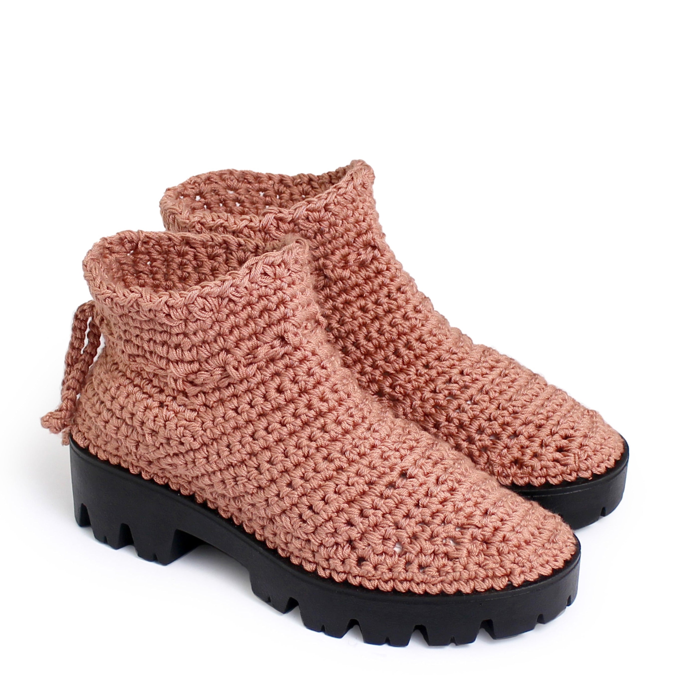 ROSA MOSA cotton hand crochet light brown welted shoes