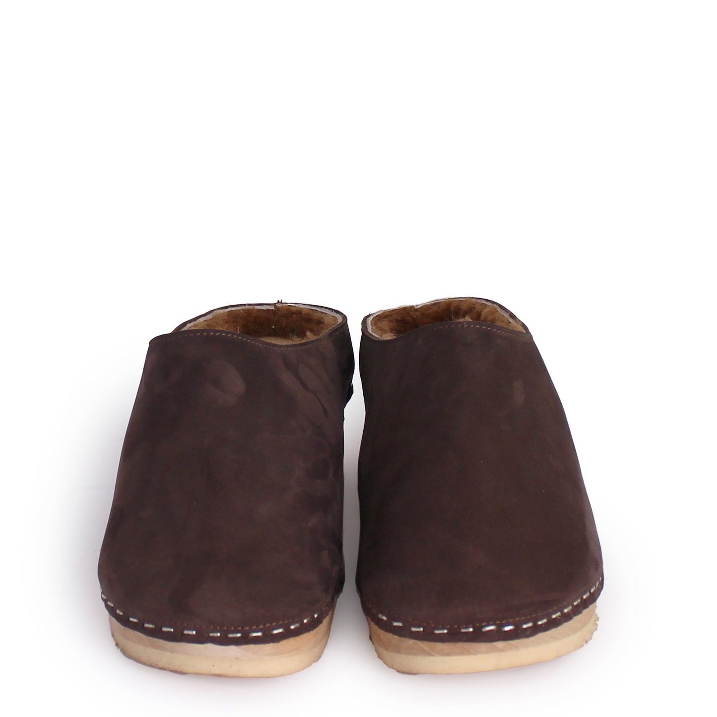 LEO Shearling + Leather Shearling Clogs + Deep Brown / Cuoio
