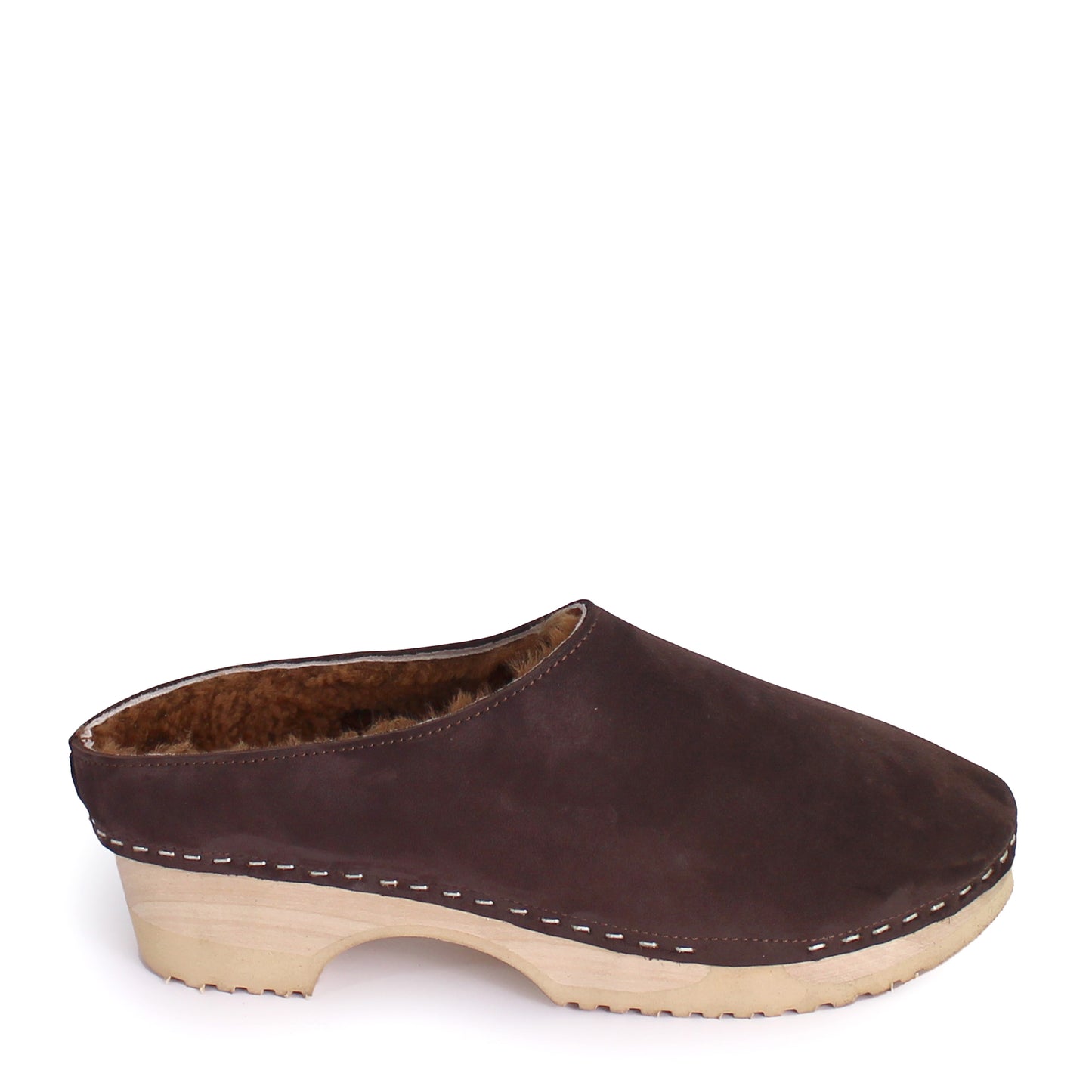 LEO Shearling + Leather Shearling Clogs + Deep Brown / Cuoio
