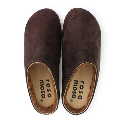 LEO Shearling + Leather Shearling Clogs + Deep Brown / Cuoio