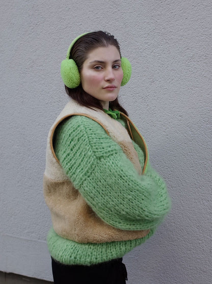 EAR WARMERS + Shearling leather earmuffs + Lime