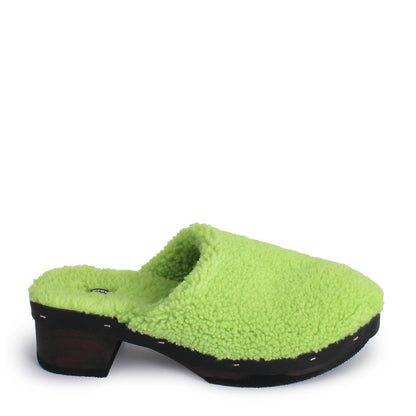 ROCCO FULLY + Shearling Dark Clogs + Lime
