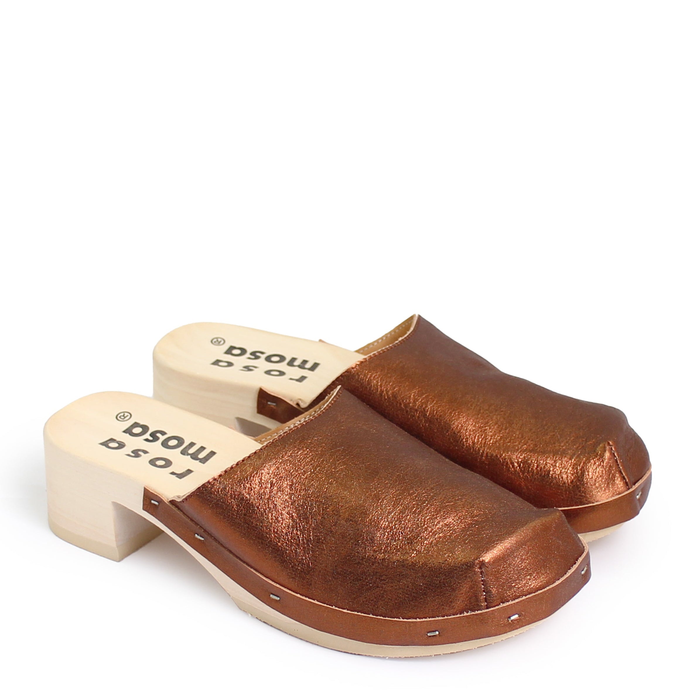 ROCCO GEO METALLIC + Metallic Leather Clogs + Bronze