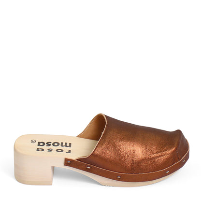 ROCCO GEO METALLIC + Metallic Leather Clogs + Bronze