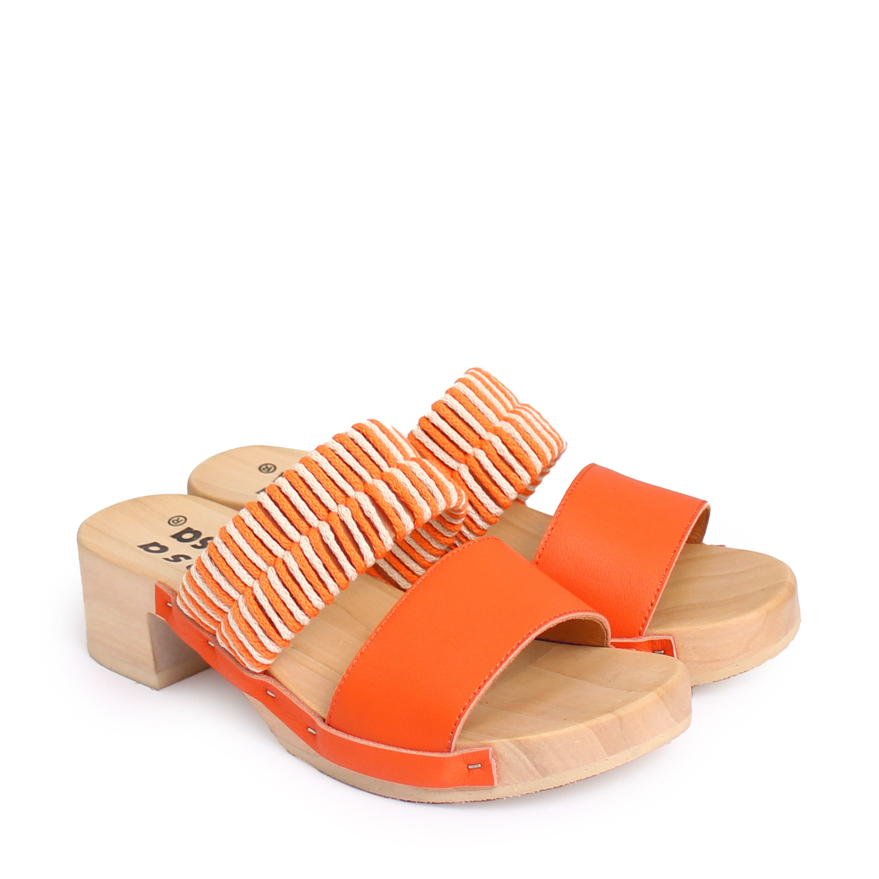 ROCCO KNOT + Cotton Leather Clog Sandals + Orange Natural