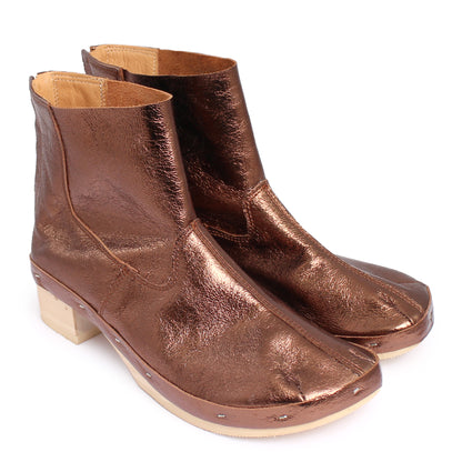 ROCCO Metallic + Leather Clog Boots + Bronze