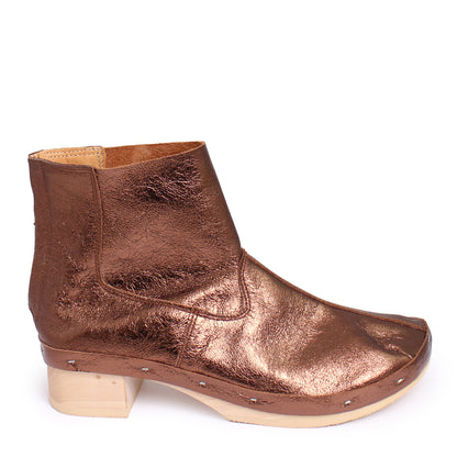 ROCCO Metallic + Leather Clog Boots + Bronze