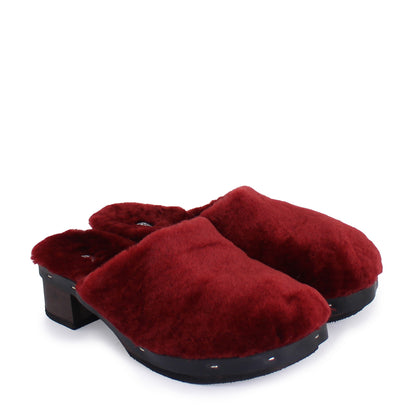 ROCCO FULLY + Shearling Dark Clogs + Mogano Red