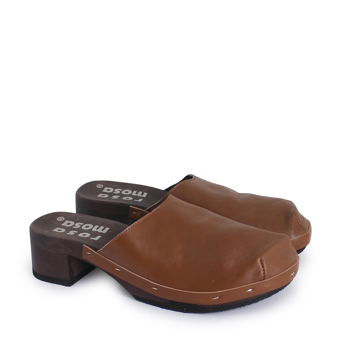 rosamosa rocco brown leather dark wooden clog