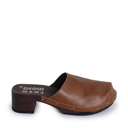 rosamosa rocco brown leather dark wooden clog
