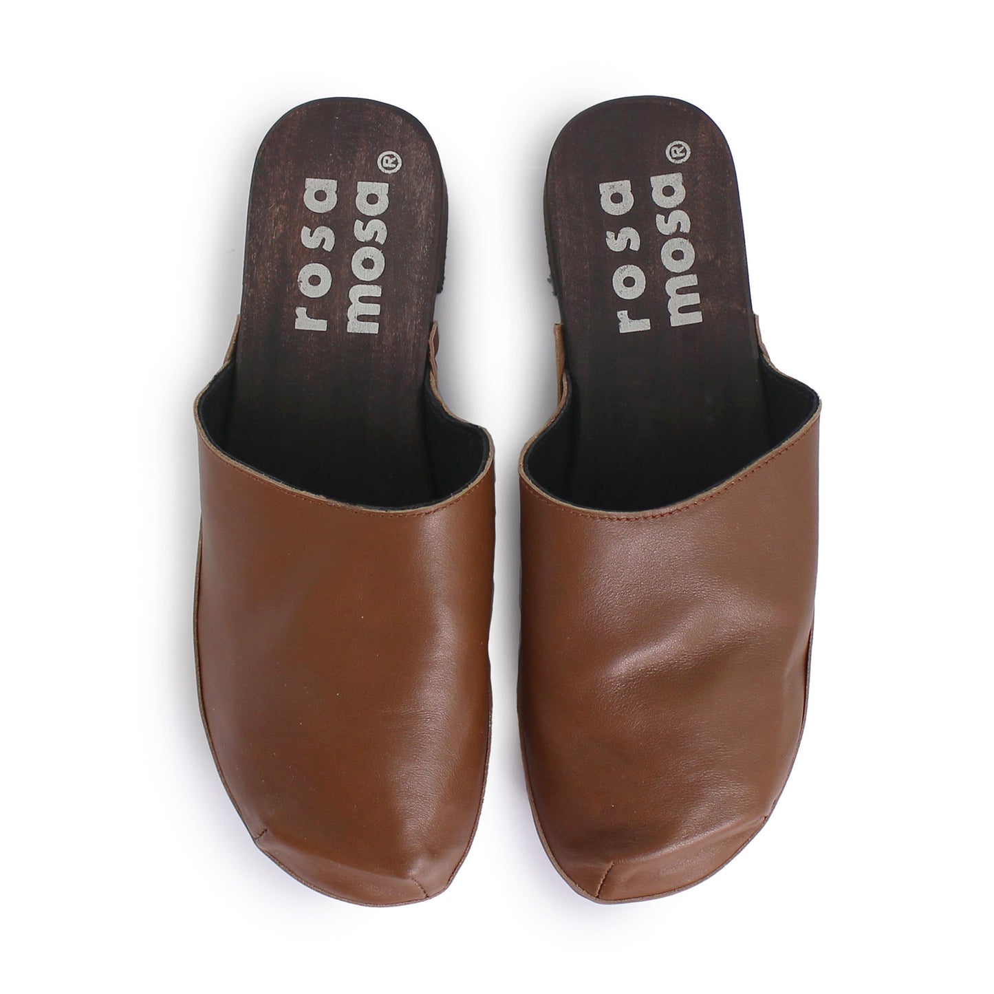 rosamosa rocco brown leather dark wooden clog
