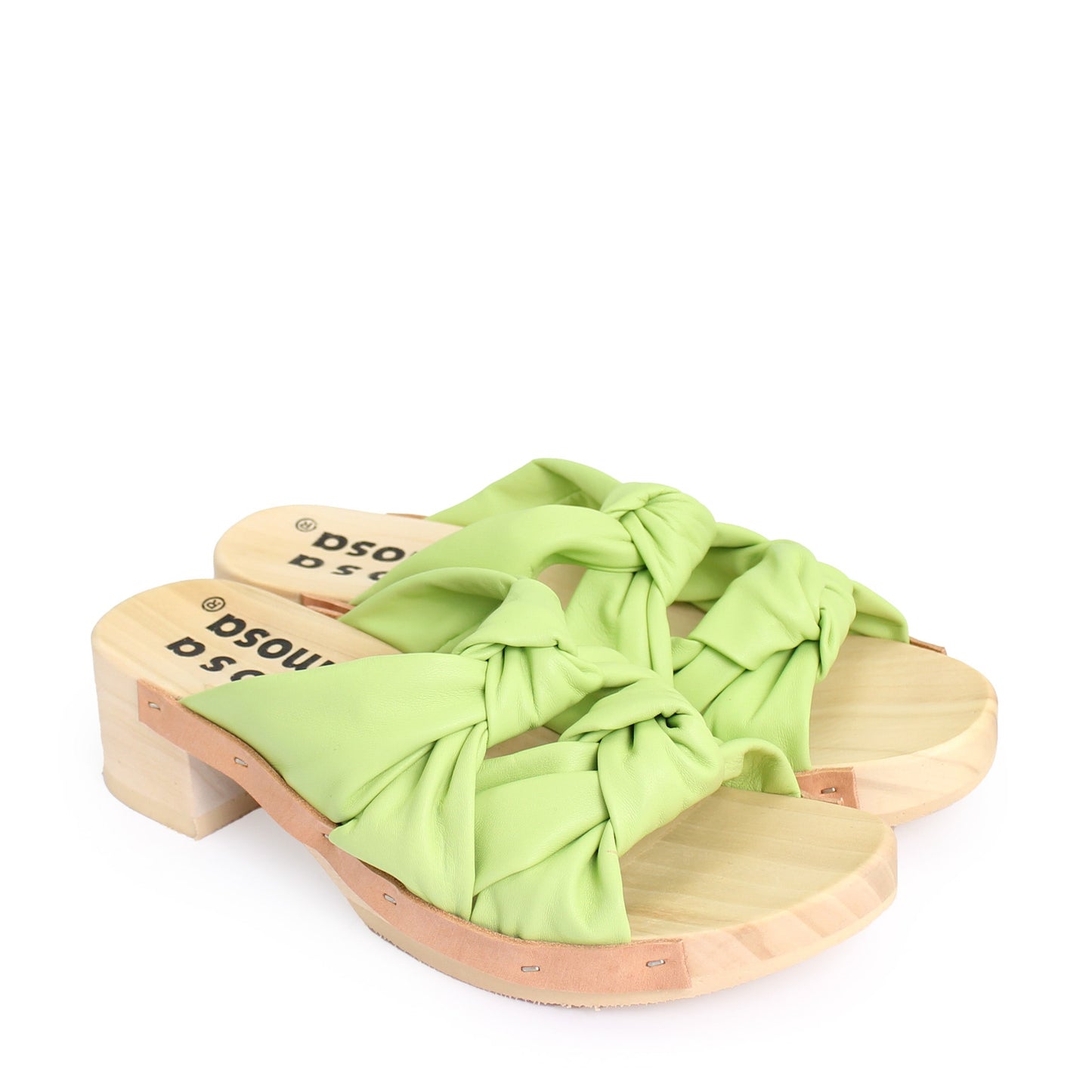 rosa mosa rocco lime green leather knot wooden clog shoe 