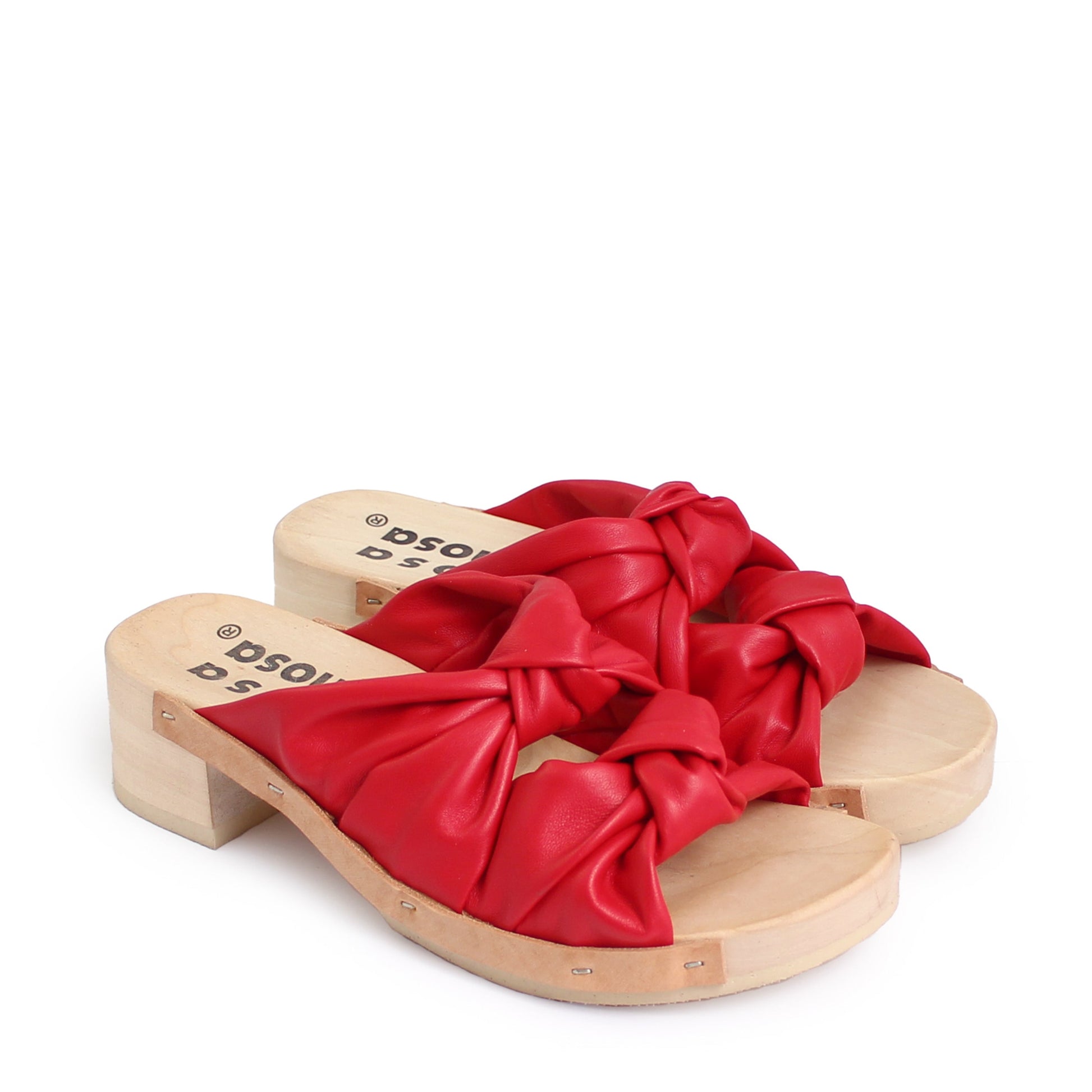 rosamosa rocco red leather knot wooden clog shoe 