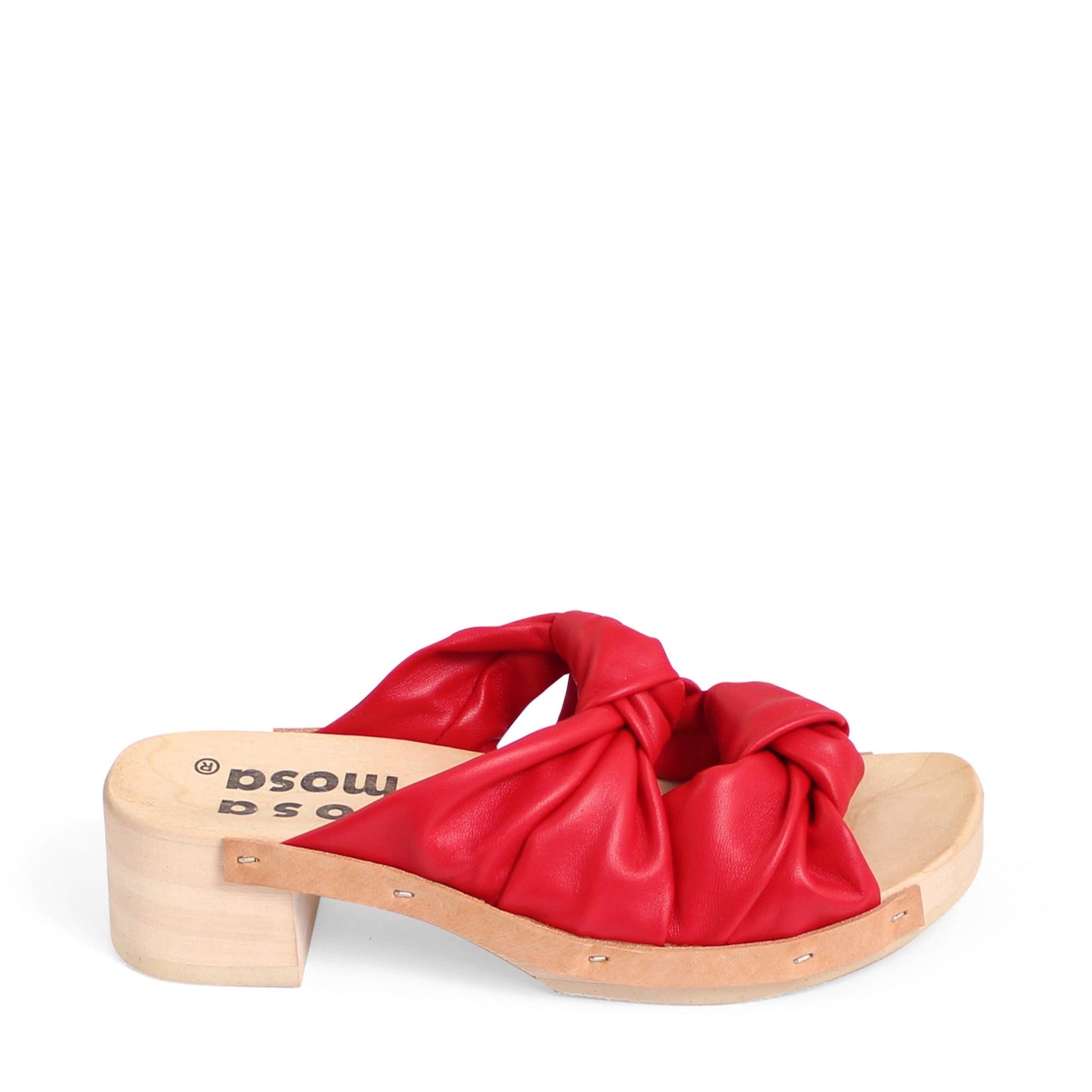 rosamosa rocco red leather knot wooden clog shoe 